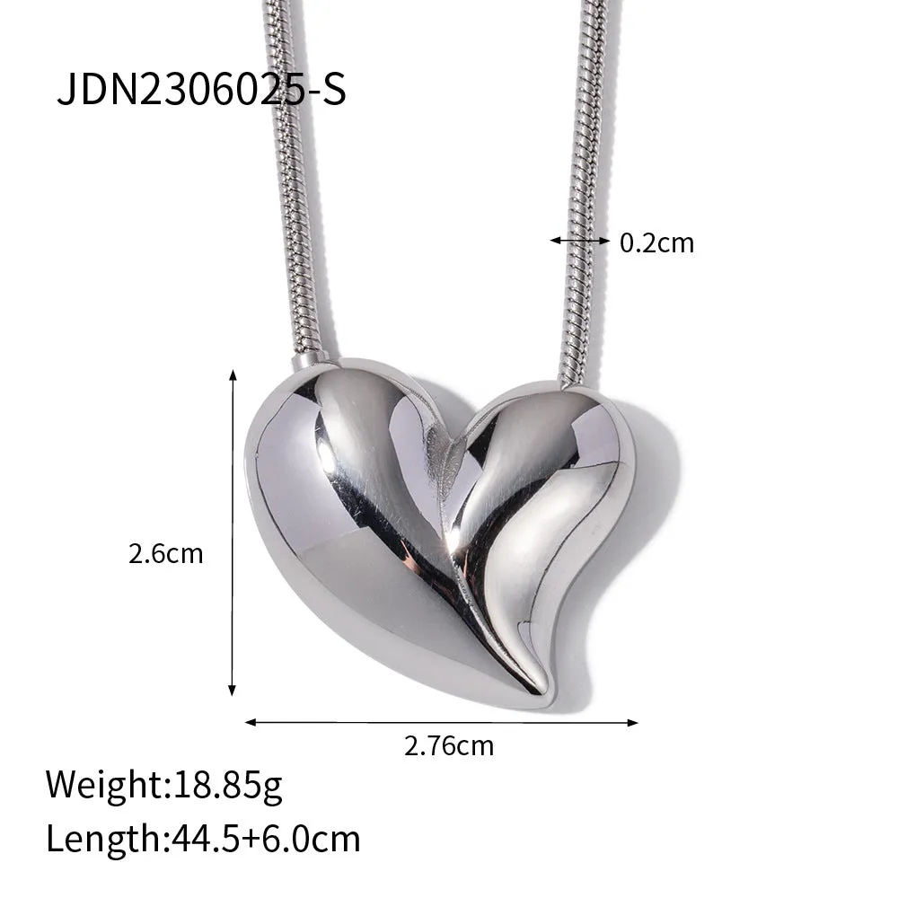 SISSLIA New 18K Gold Exaggerated Large Heart Shaped Stainless Steel Stud earrings Necklace Set for Women