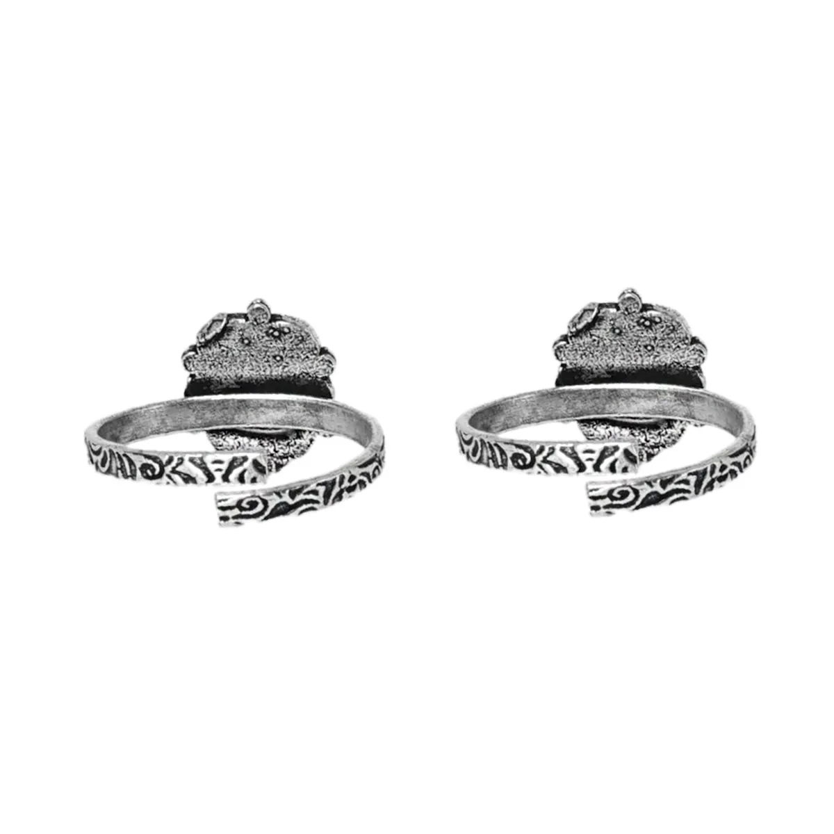 Teejh Aria Green Stone Silver Oxidised Toe Rings