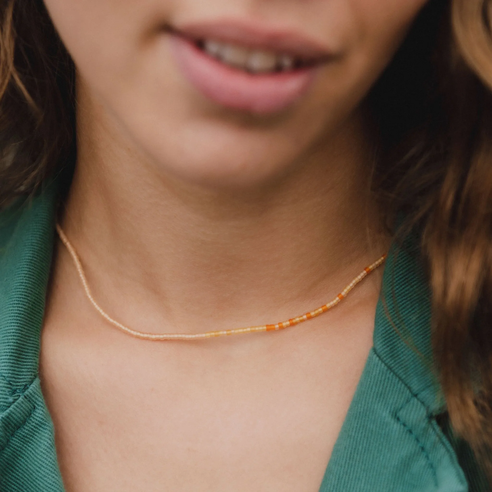 Trikora Dainty Beaded Choker Necklace Orange