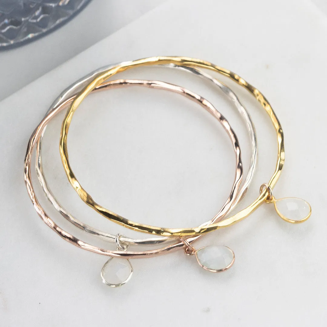 White Quartz Charm Bangle | Silver - April