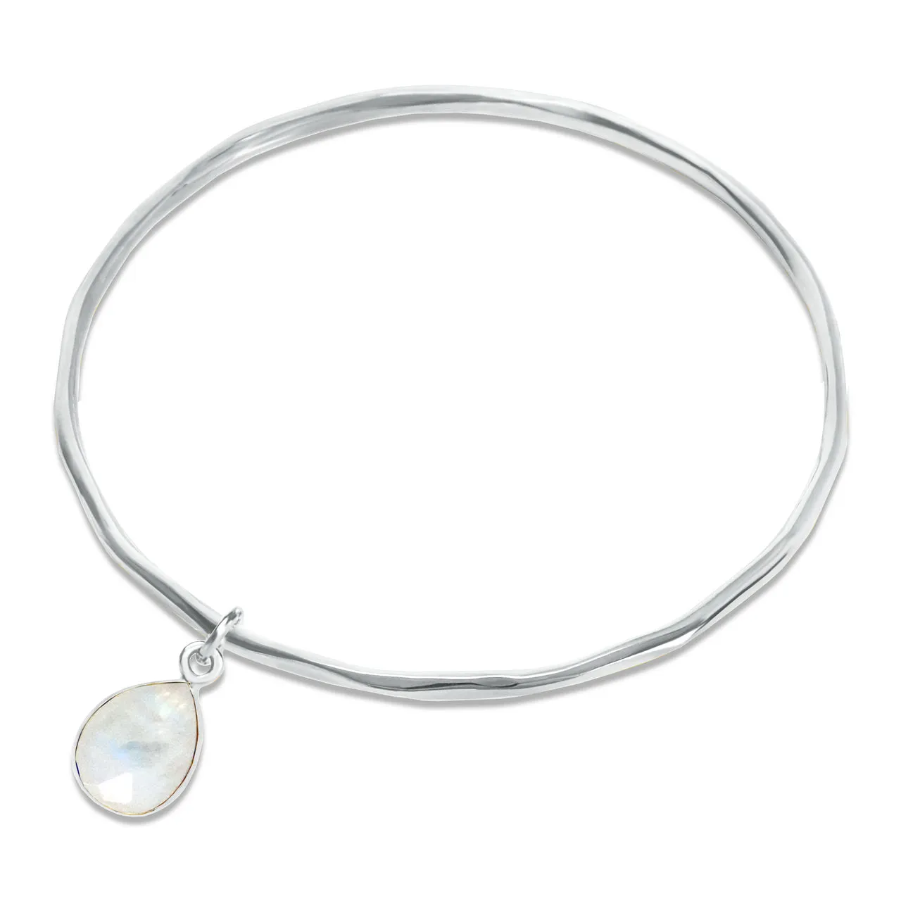 White Quartz Charm Bangle | Silver - April